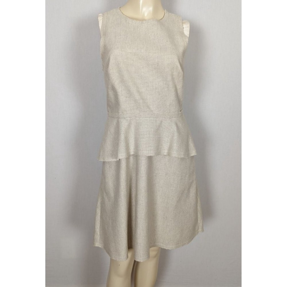 Banana Republic sleeveless cotton linen peplum beige dress sz 8